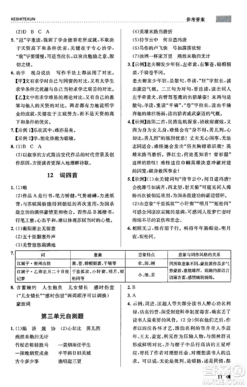 浙江人民出版社2024年春課時(shí)特訓(xùn)九年級(jí)語(yǔ)文下冊(cè)人教版答案