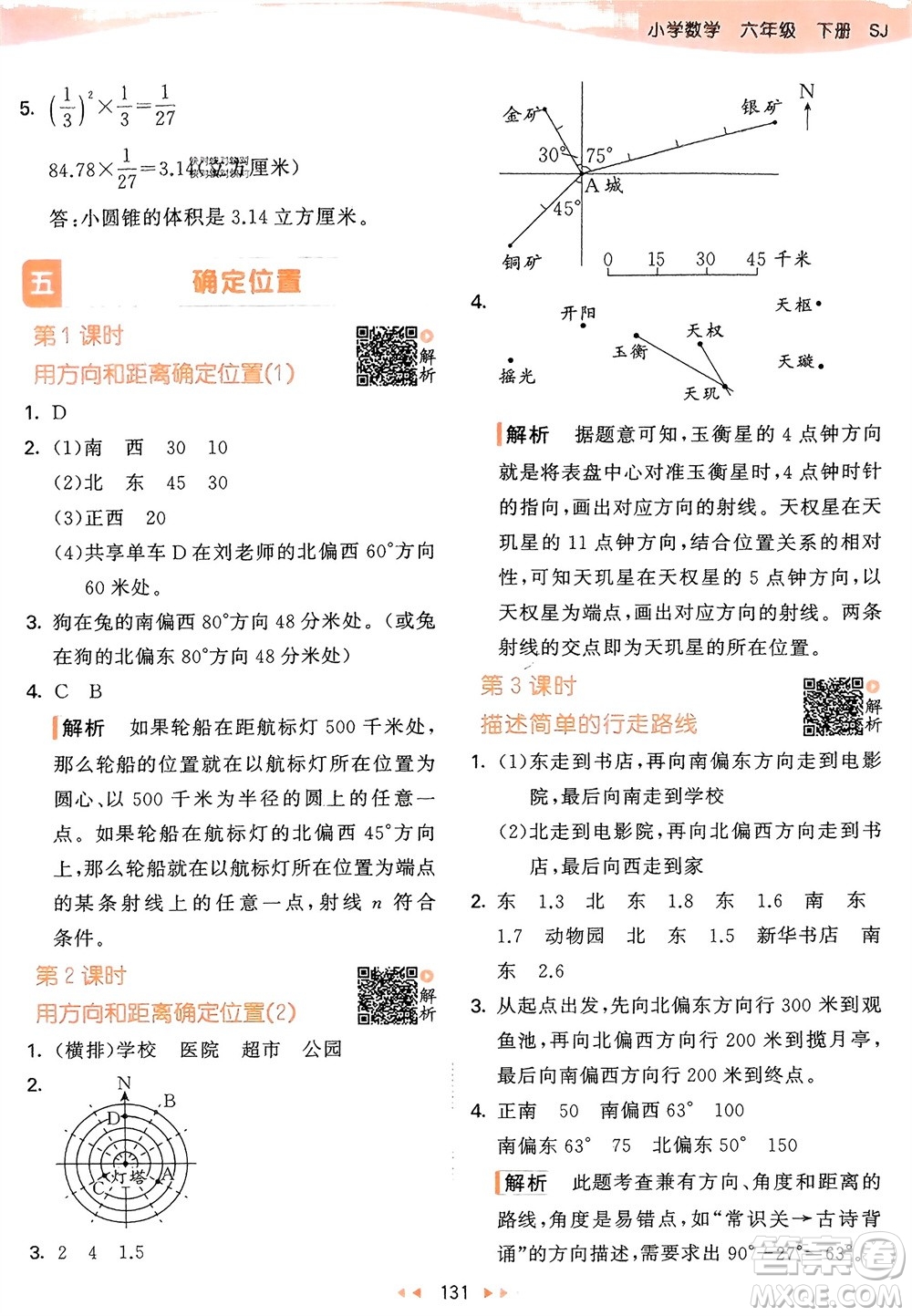 教育科學(xué)出版社2024年春53天天練六年級(jí)數(shù)學(xué)下冊(cè)蘇教版參考答案