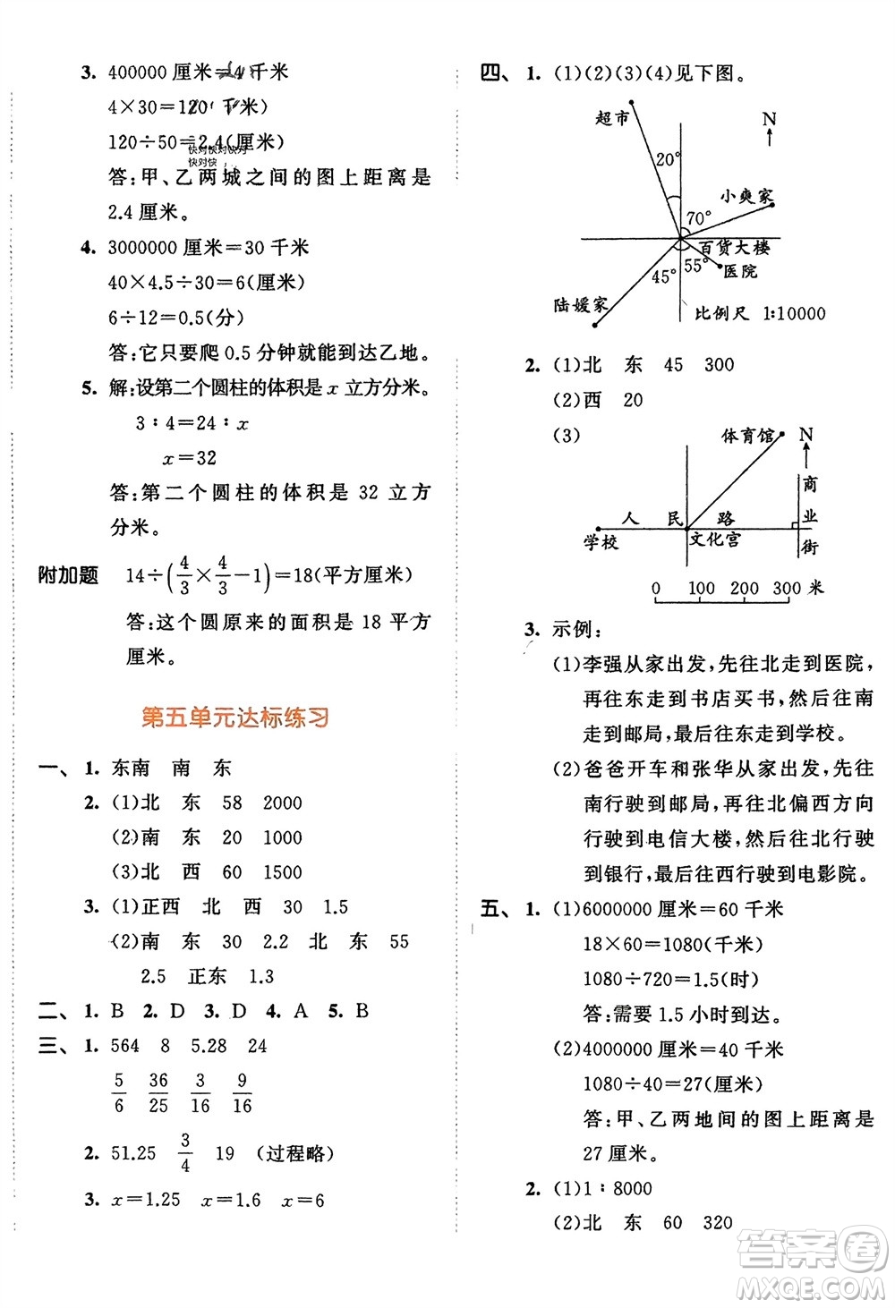 教育科學(xué)出版社2024年春53天天練六年級(jí)數(shù)學(xué)下冊(cè)蘇教版參考答案