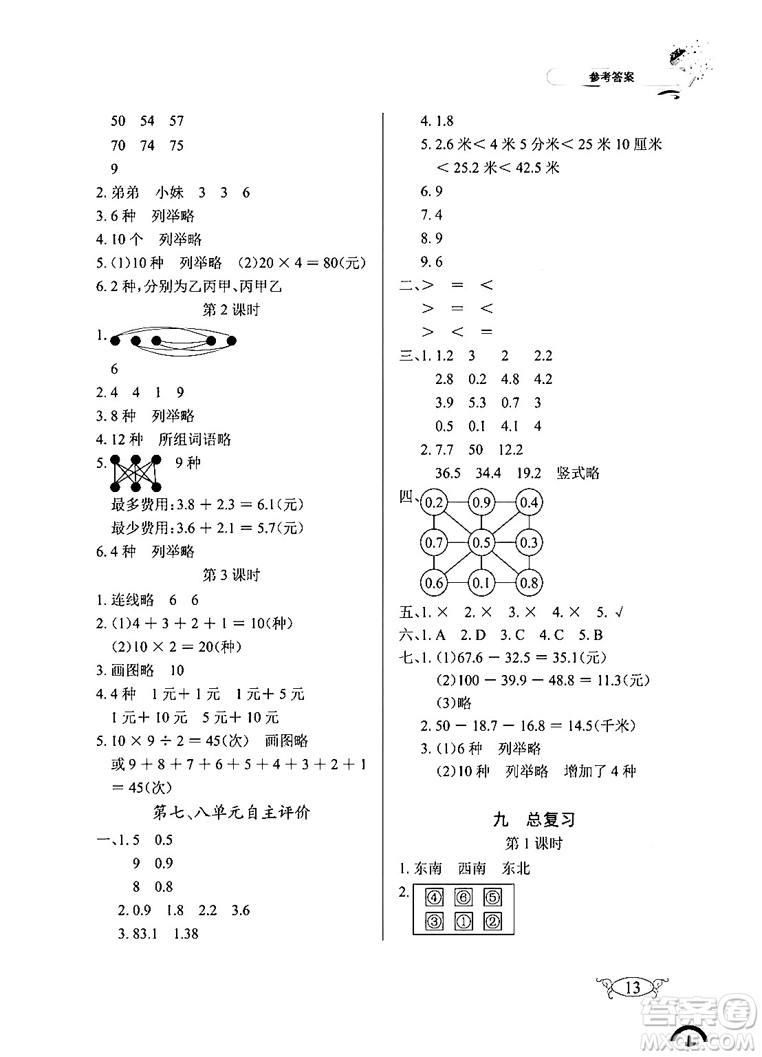 湖北教育出版社2024年春長(zhǎng)江作業(yè)本同步練習(xí)冊(cè)三年級(jí)數(shù)學(xué)下冊(cè)人教版答案