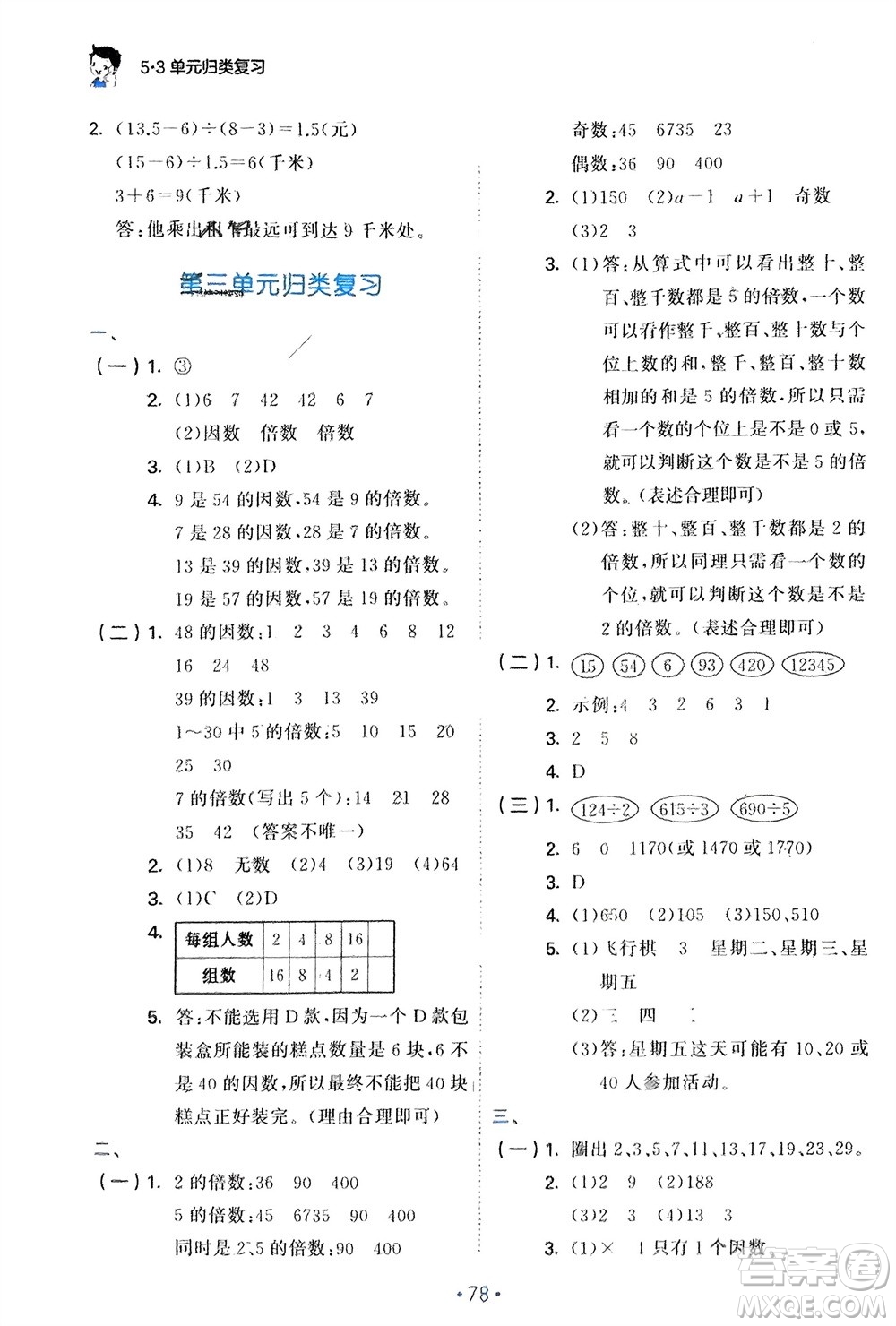首都師范大學(xué)出版社2024年春53單元歸類復(fù)習(xí)五年級數(shù)學(xué)下冊蘇教版參考答案