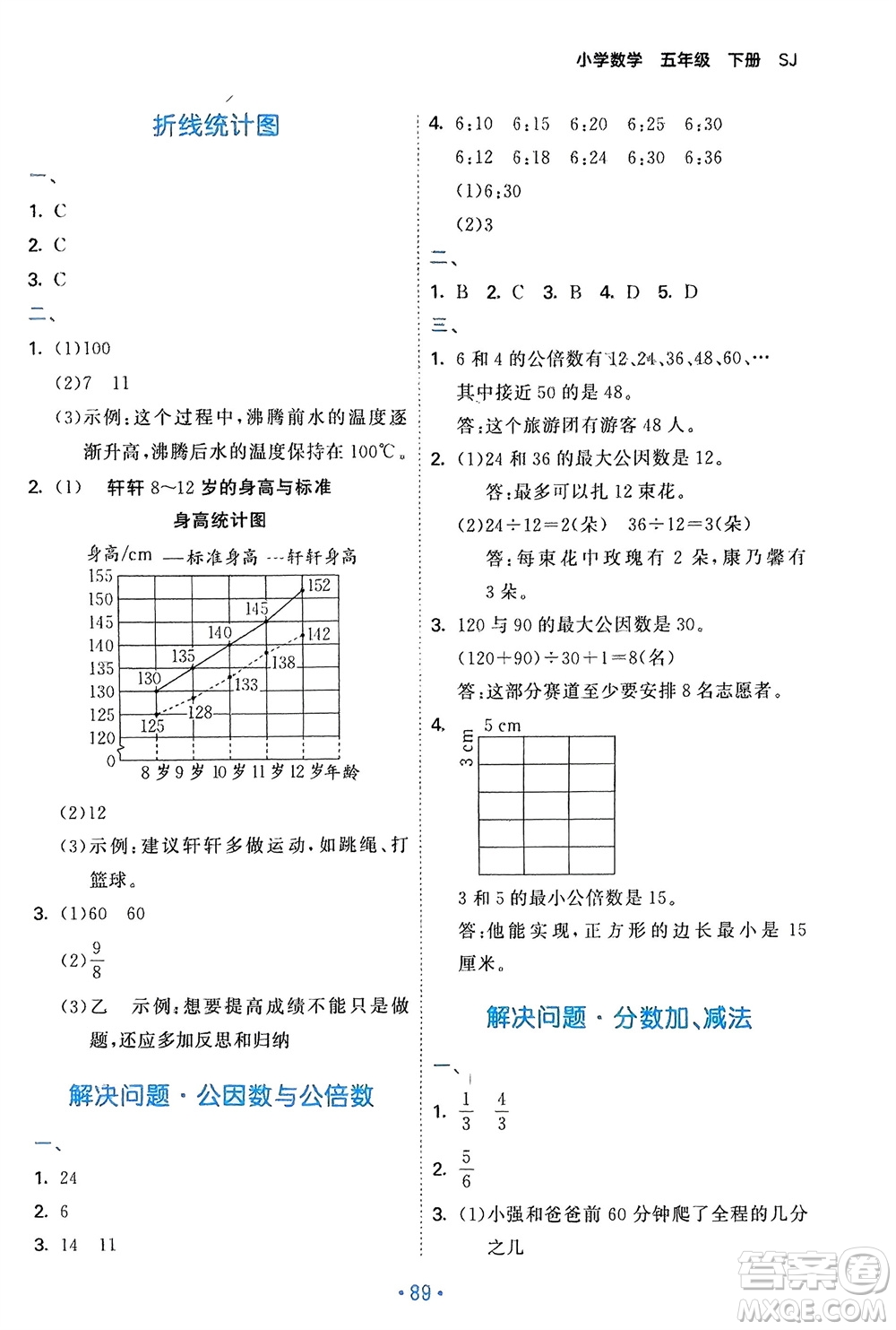 首都師范大學(xué)出版社2024年春53單元歸類復(fù)習(xí)五年級數(shù)學(xué)下冊蘇教版參考答案