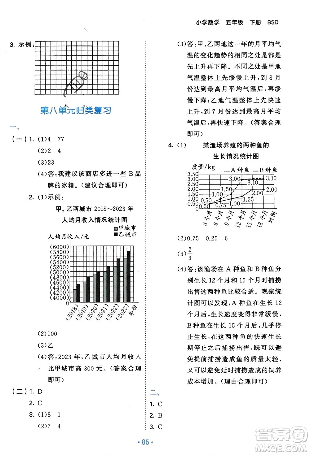 首都師范大學出版社2024年春53單元歸類復習五年級數(shù)學下冊北師大版參考答案