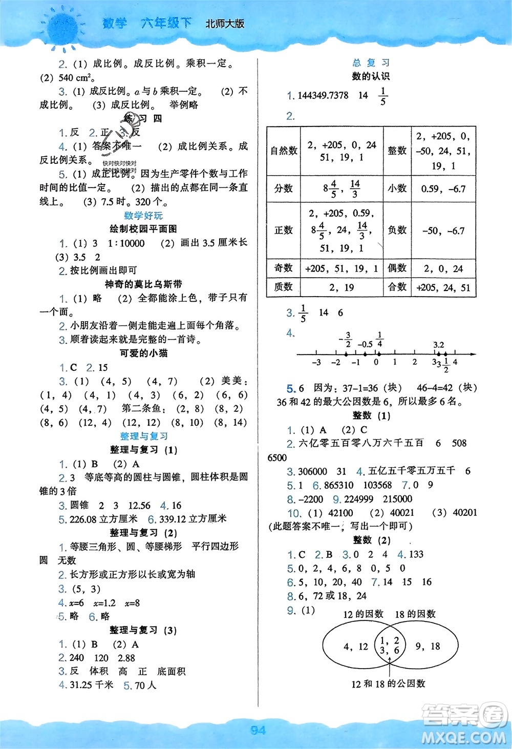 遼海出版社2024年春新課程能力培養(yǎng)六年級(jí)數(shù)學(xué)下冊(cè)北師大版參考答案