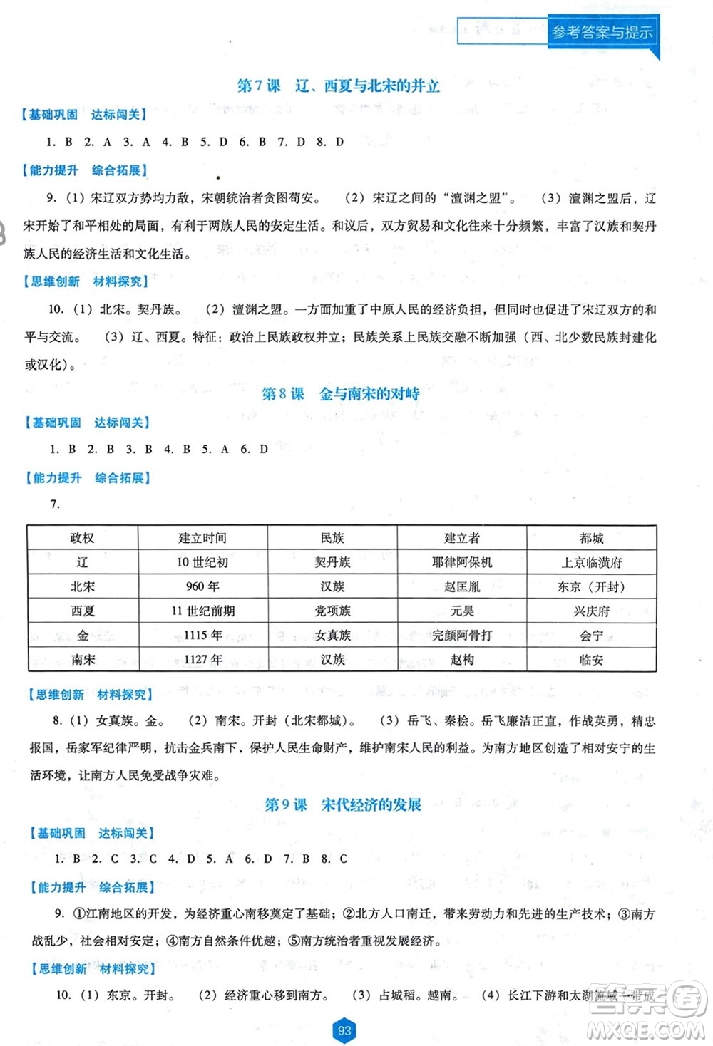 遼海出版社2024年春新課程能力培養(yǎng)七年級(jí)歷史下冊(cè)人教版D版大連專版參考答案