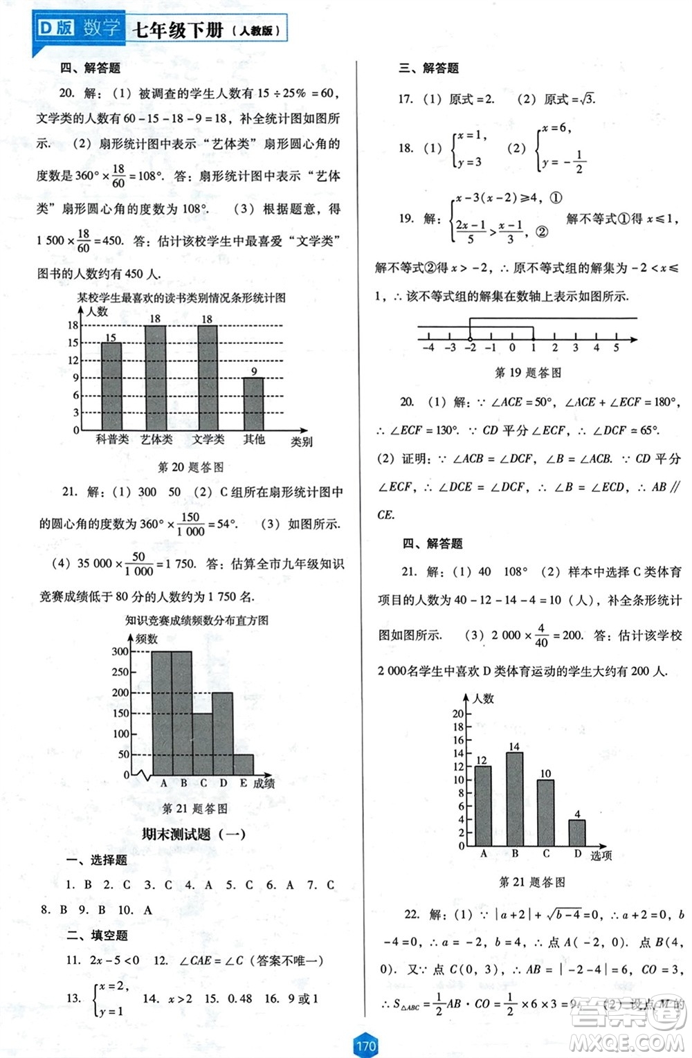 遼海出版社2024年春新課程能力培養(yǎng)七年級數(shù)學下冊人教版D版大連專版參考答案