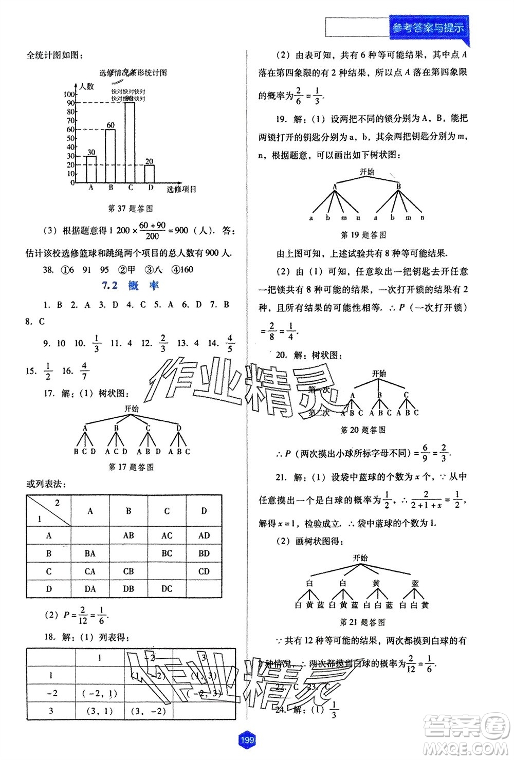 遼海出版社2024年春新課程能力培養(yǎng)九年級數(shù)學下冊人教版D版大連專版參考答案