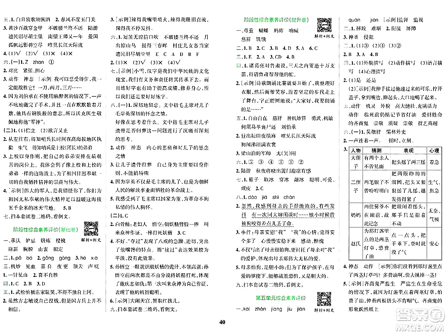 陜西師范大學(xué)出版總社有限公司2024年春小學(xué)學(xué)霸沖A卷五年級語文下冊人教版答案