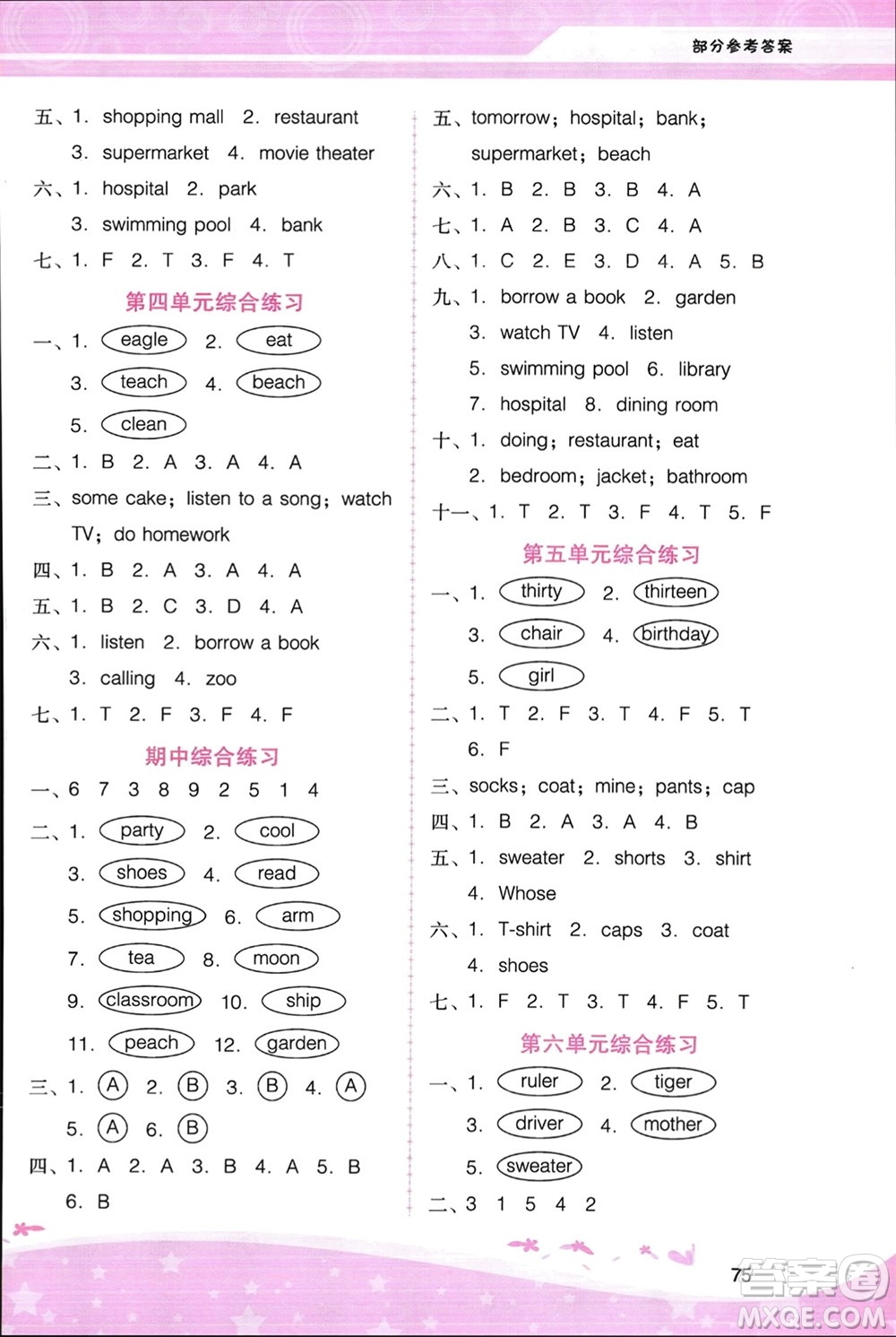 廣西師范大學(xué)出版社2024年春新課程學(xué)習(xí)輔導(dǎo)四年級英語下冊粵人版參考答案