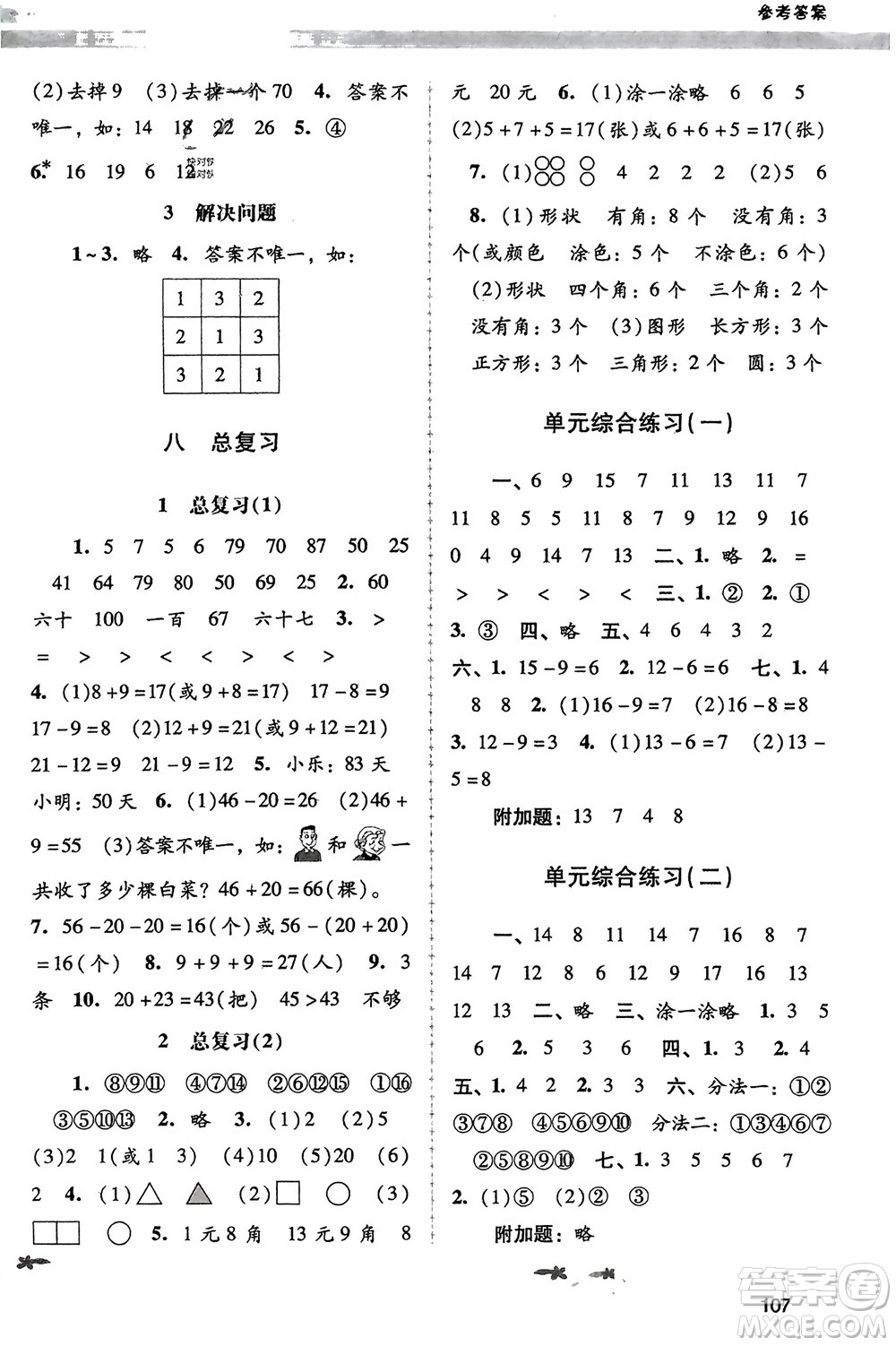 廣西師范大學(xué)出版社2024年春自主與互動學(xué)習(xí)新課程學(xué)習(xí)輔導(dǎo)一年級數(shù)學(xué)下冊人教版參考答案