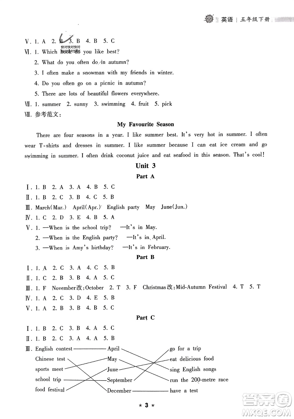 海南出版社2024年春新課程課堂同步練習(xí)冊(cè)五年級(jí)英語(yǔ)下冊(cè)人教版參考答案
