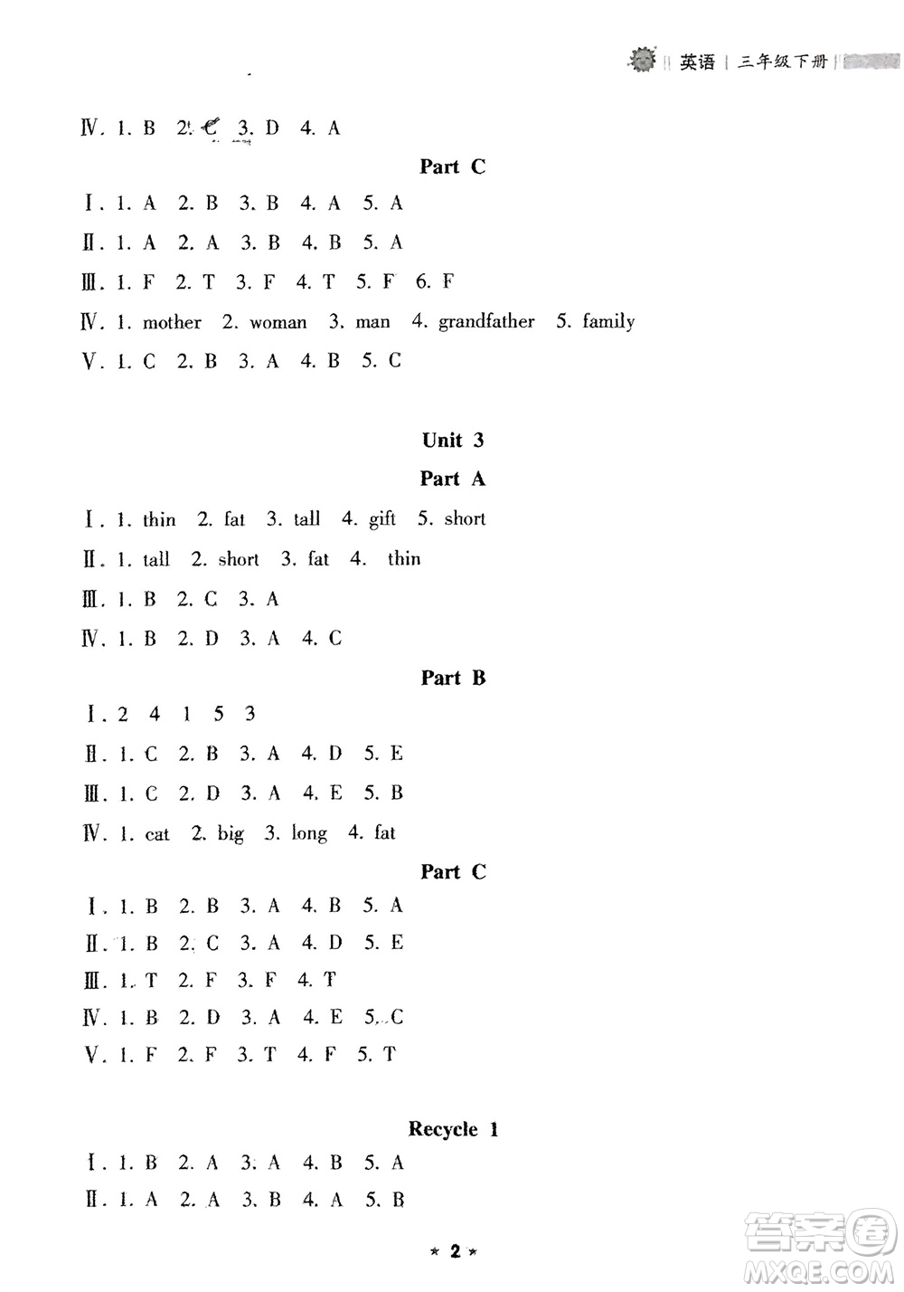 海南出版社2024年春新課程課堂同步練習(xí)冊(cè)三年級(jí)英語(yǔ)下冊(cè)人教版參考答案