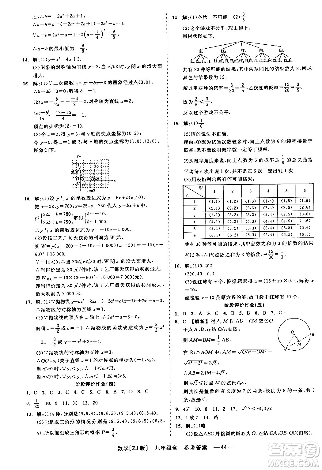 浙江工商大學(xué)出版社2024年春精彩練習(xí)就練這一本九年級數(shù)學(xué)下冊浙教版答案
