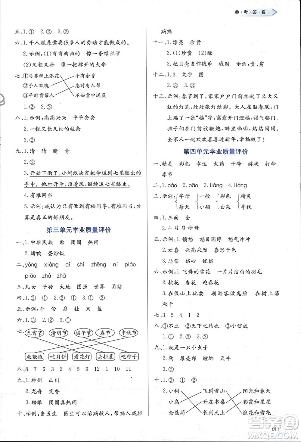 天津教育出版社2024年春學(xué)習(xí)質(zhì)量監(jiān)測(cè)二年級(jí)語(yǔ)文下冊(cè)人教版參考答案