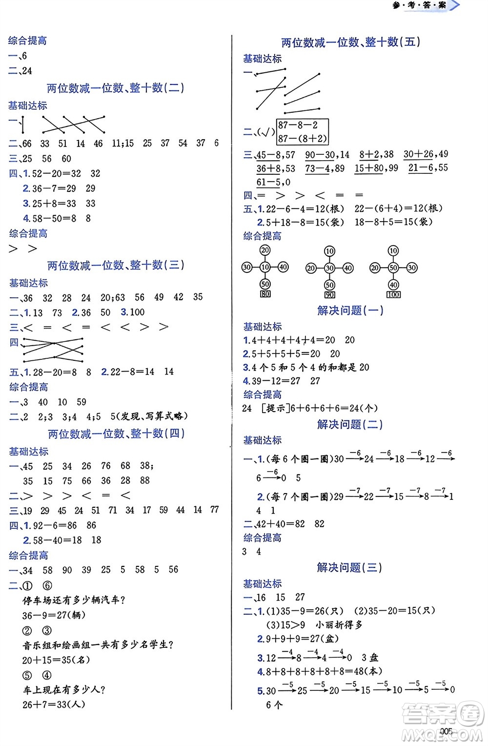 天津教育出版社2024年春學(xué)習(xí)質(zhì)量監(jiān)測一年級數(shù)學(xué)下冊人教版參考答案