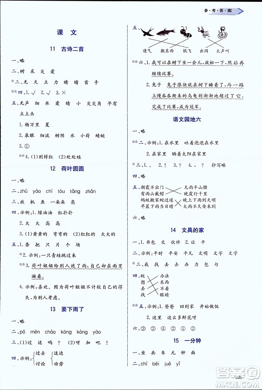 天津教育出版社2024年春學(xué)習(xí)質(zhì)量監(jiān)測一年級語文下冊人教版參考答案