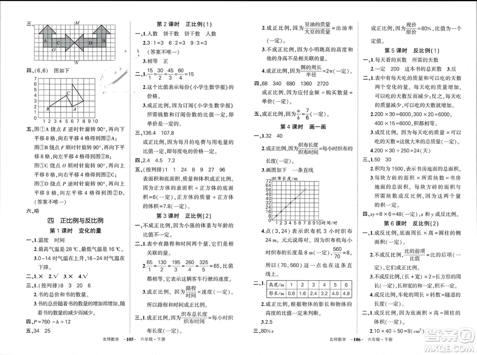 西安出版社2024年春狀元成才路創(chuàng)優(yōu)作業(yè)100分六年級數(shù)學(xué)下冊北師大版參考答案