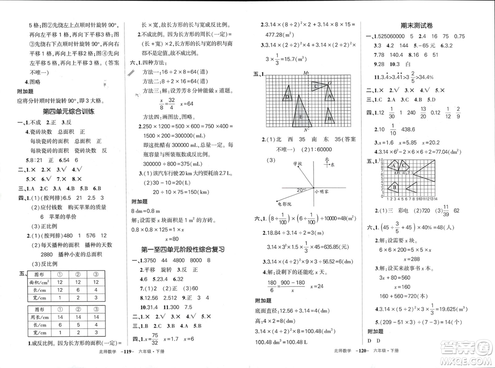 西安出版社2024年春狀元成才路創(chuàng)優(yōu)作業(yè)100分六年級數(shù)學(xué)下冊北師大版參考答案