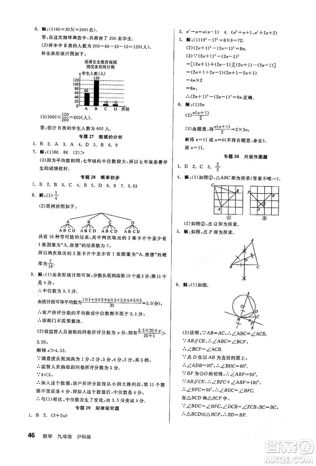 陽(yáng)光出版社2024年春全品作業(yè)本九年級(jí)數(shù)學(xué)下冊(cè)滬科版安徽專(zhuān)版答案