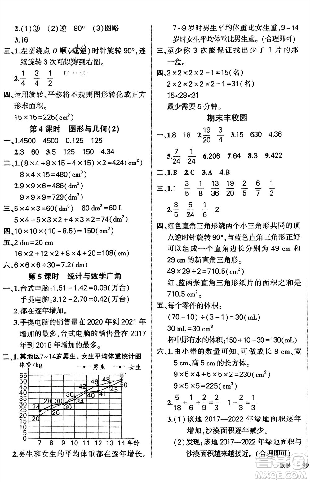 武漢出版社2024年春狀元成才路創(chuàng)優(yōu)作業(yè)100分五年級(jí)數(shù)學(xué)下冊(cè)人教版四川專(zhuān)版參考答案