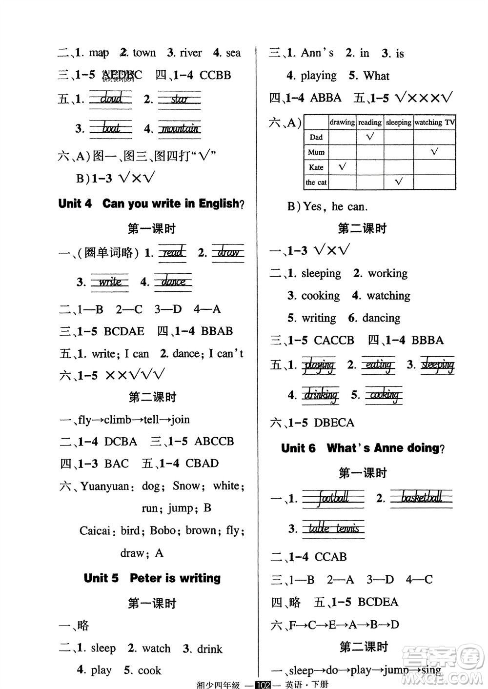 吉林教育出版社2024年春狀元成才路創(chuàng)優(yōu)作業(yè)100分四年級英語下冊湘少版參考答案