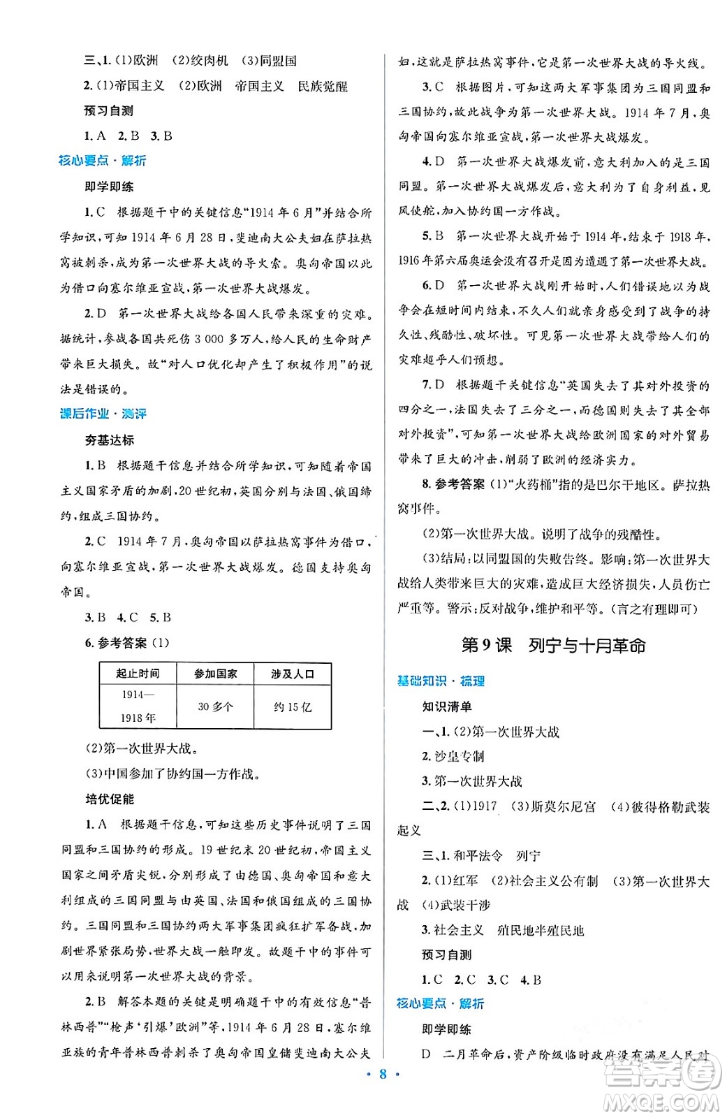 人民教育出版社2024年春人教金學典同步解析與測評學考練九年級歷史下冊人教版答案