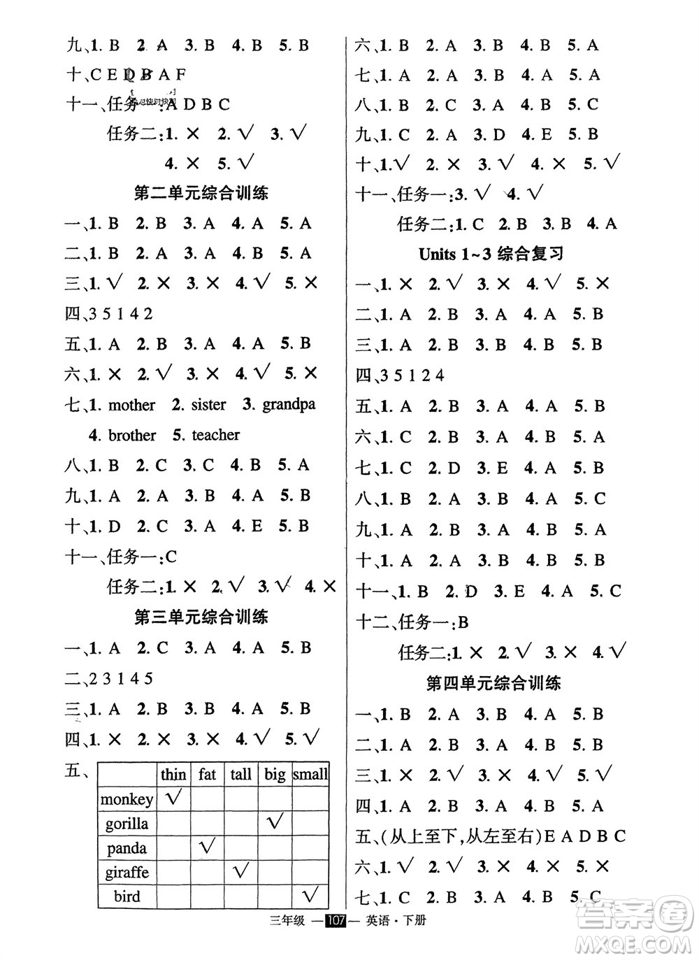 武漢出版社2024年春狀元成才路創(chuàng)優(yōu)作業(yè)100分三年級英語下冊人教版參考答案