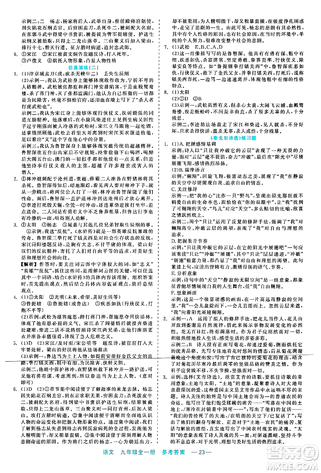 浙江工商大學(xué)出版社2024年春精彩練習(xí)就練這一本九年級語文下冊通用版答案