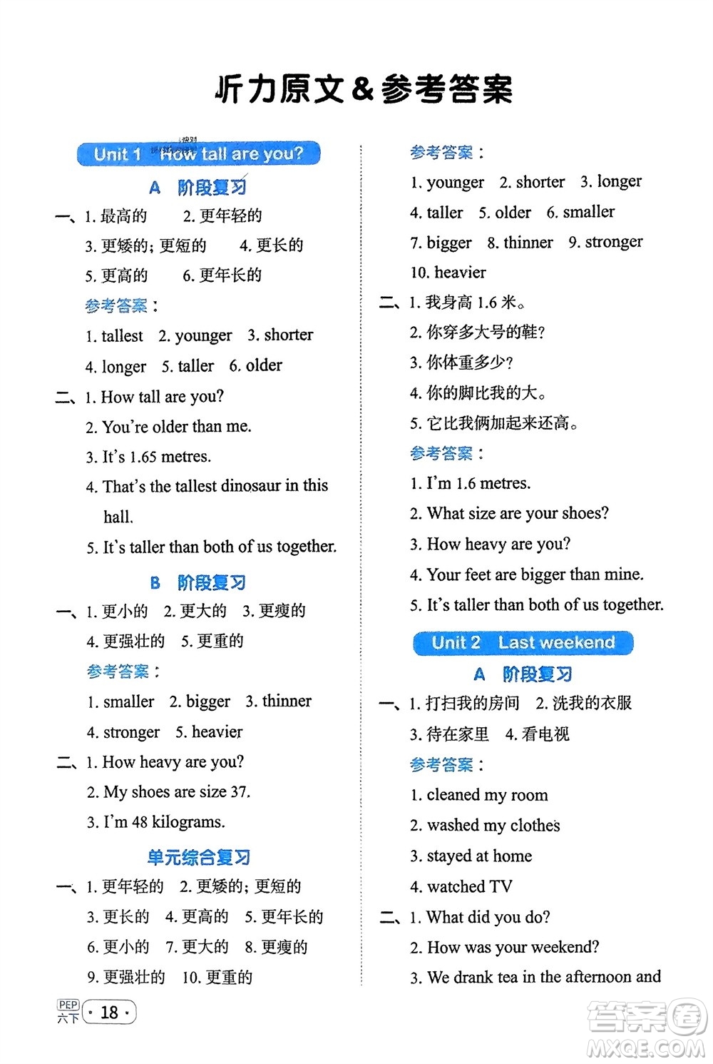 江西教育出版社2024年春陽光同學(xué)默寫小達(dá)人六年級英語下冊人教版參考答案