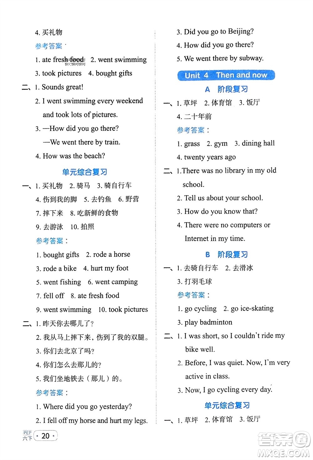 江西教育出版社2024年春陽光同學(xué)默寫小達(dá)人六年級英語下冊人教版參考答案