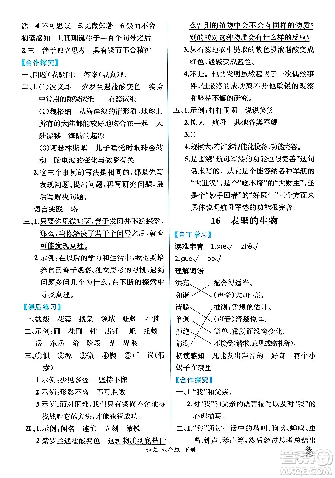 人民教育出版社2024年春人教金學(xué)典同步解析與測(cè)評(píng)學(xué)考練六年級(jí)語(yǔ)文下冊(cè)人教版云南專版答案