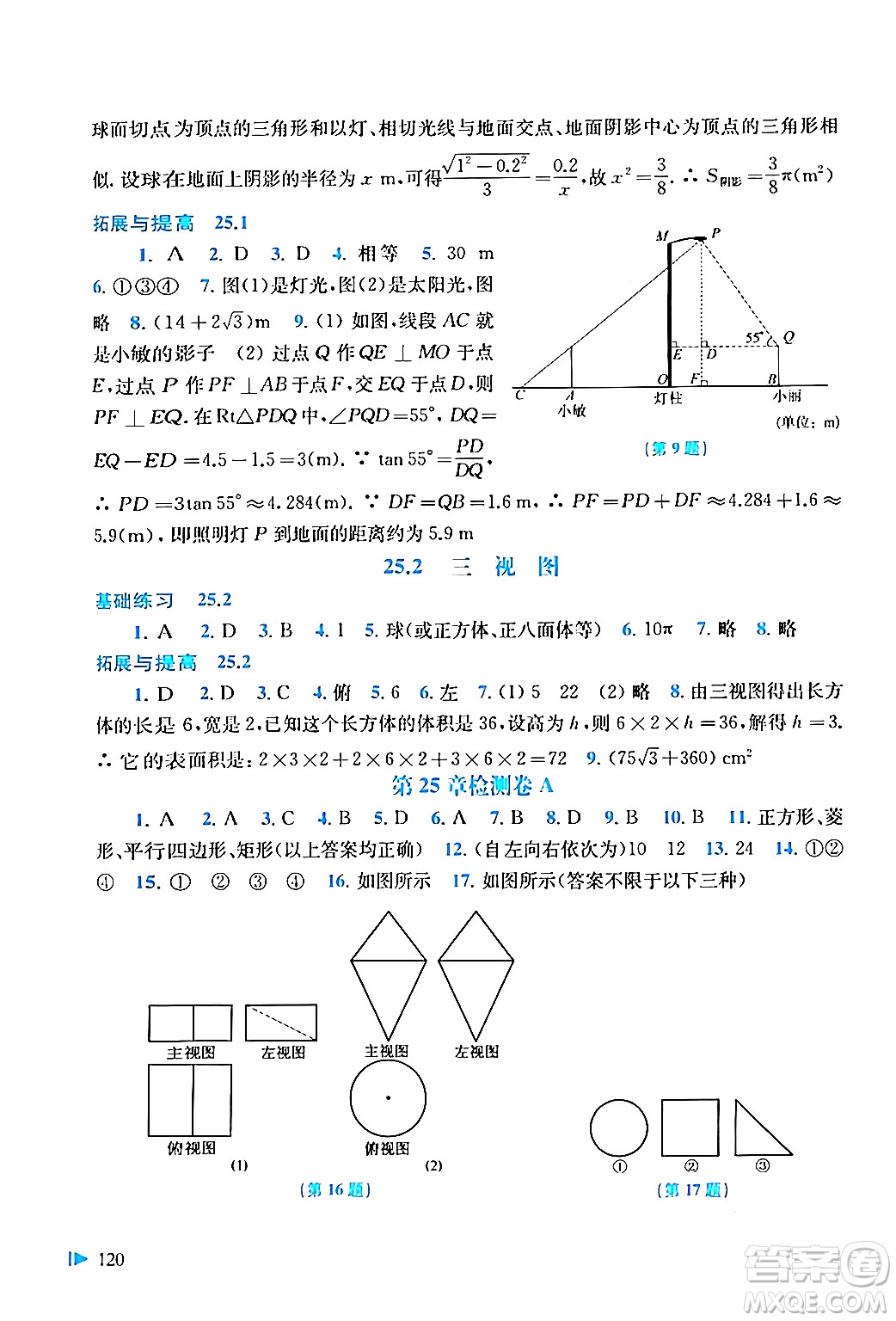 上?？茖W(xué)技術(shù)出版社2024年春初中數(shù)學(xué)同步練習(xí)九年級(jí)數(shù)學(xué)下冊(cè)滬科版答案