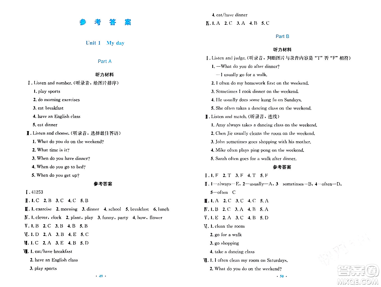 人民教育出版社2024年春小學(xué)同步測控優(yōu)化設(shè)計五年級英語下冊人教PEP版三起點答案