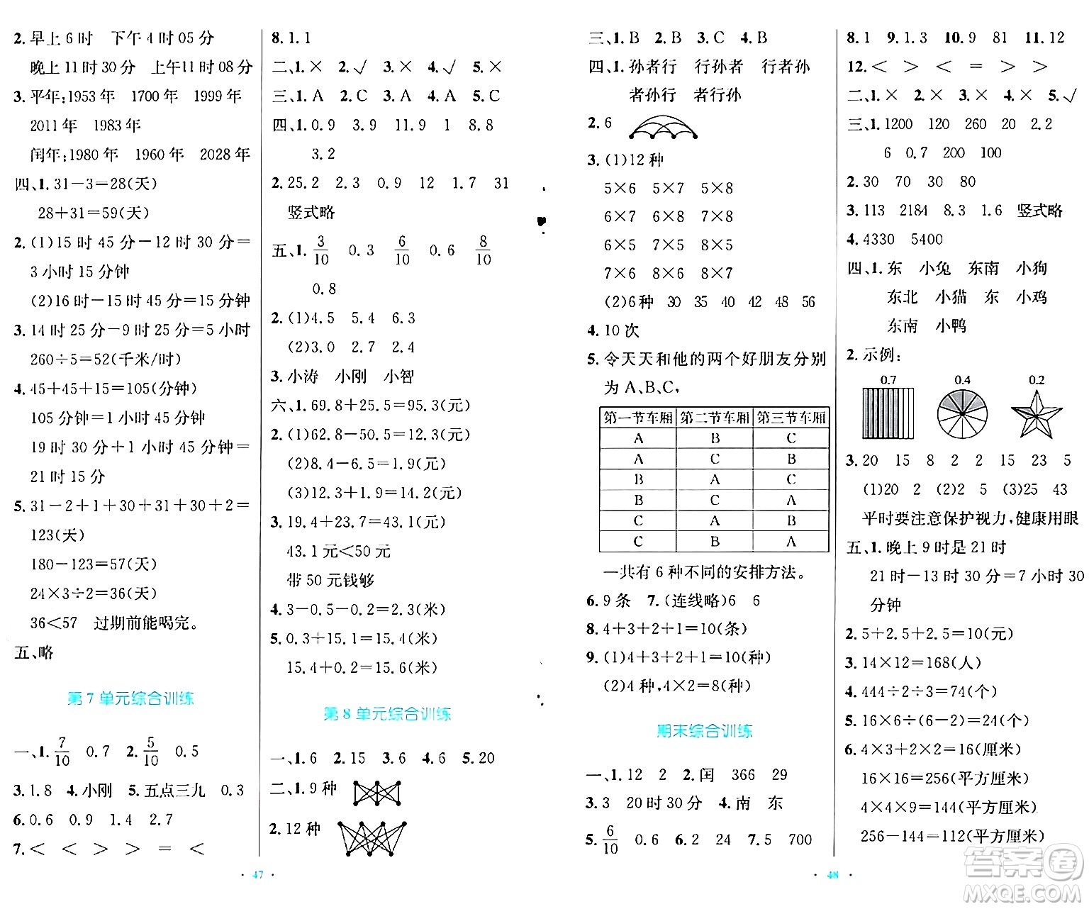 人民教育出版社2024年春小學(xué)同步測(cè)控優(yōu)化設(shè)計(jì)三年級(jí)數(shù)學(xué)下冊(cè)人教版陜西專(zhuān)版答案