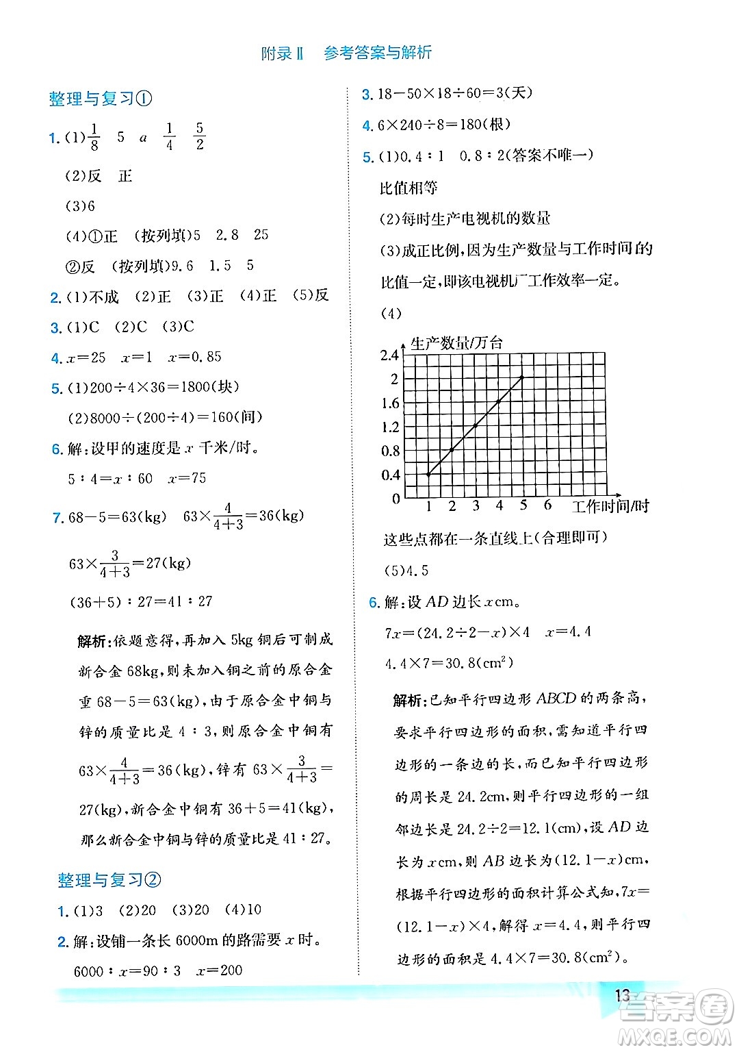 龍門書局2024年春黃岡小狀元作業(yè)本六年級數(shù)學(xué)下冊西師版答案