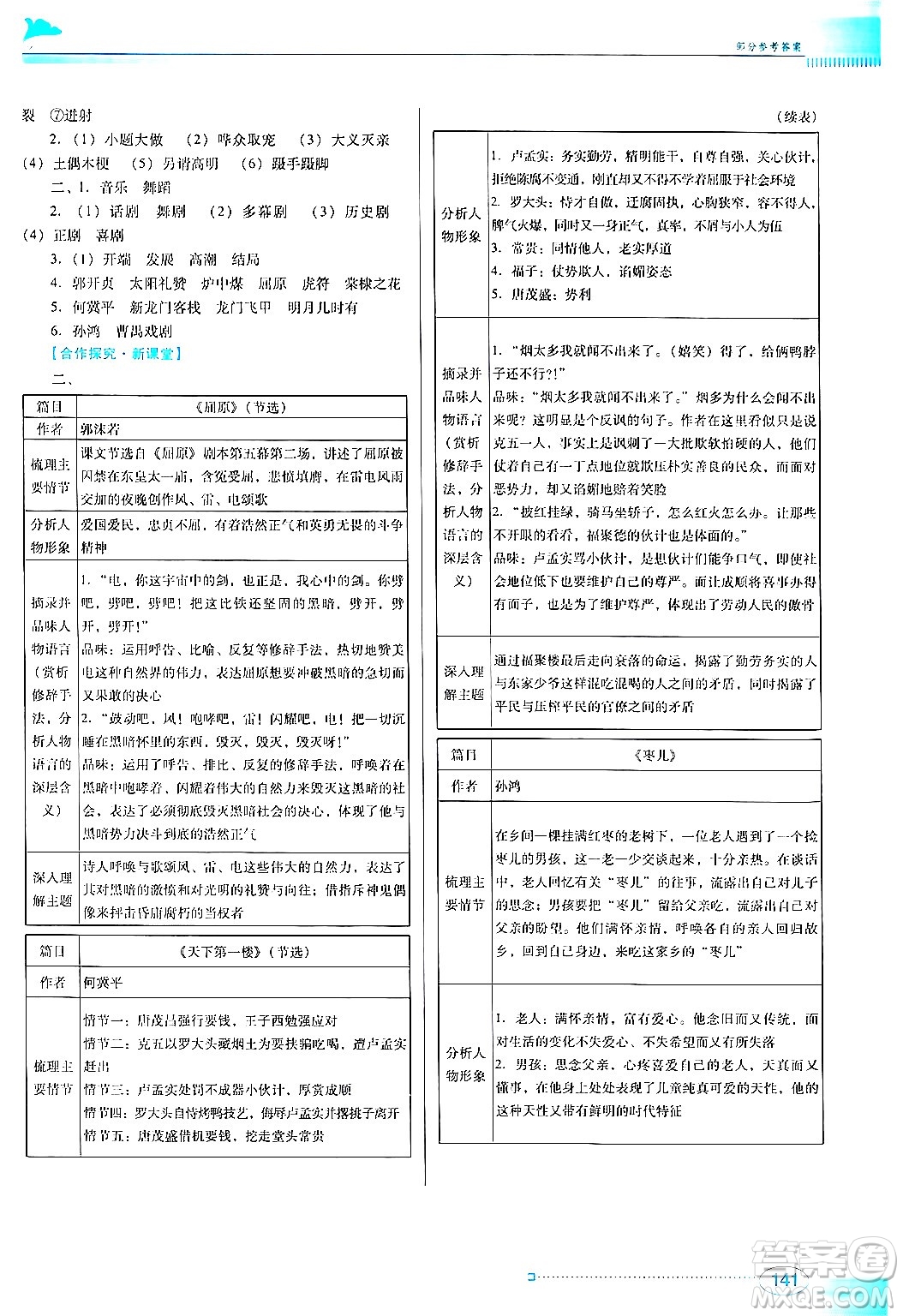 廣東教育出版社2024年春南方新課堂金牌學案九年級語文人教版答案