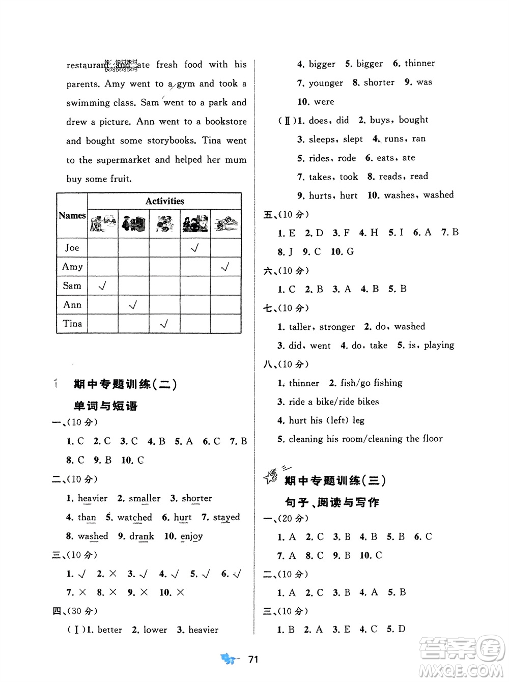 廣西師范大學(xué)出版社2024年春新課程學(xué)習(xí)與測(cè)評(píng)單元雙測(cè)六年級(jí)英語下冊(cè)A版人教版參考答案