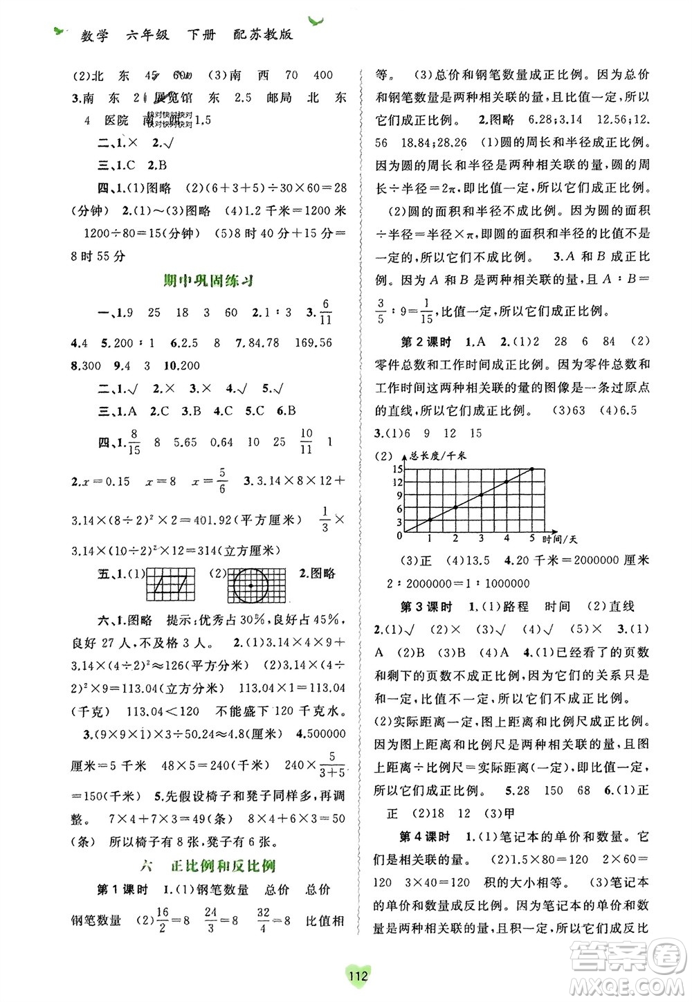 廣西師范大學出版社2024年春新課程學習與測評同步學習六年級數(shù)學下冊蘇教版參考答案