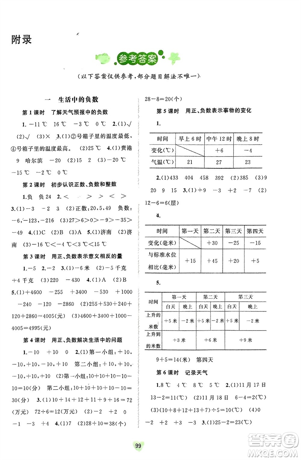 廣西師范大學(xué)出版社2024年春新課程學(xué)習(xí)與測(cè)評(píng)同步學(xué)習(xí)六年級(jí)數(shù)學(xué)下冊(cè)冀教版參考答案