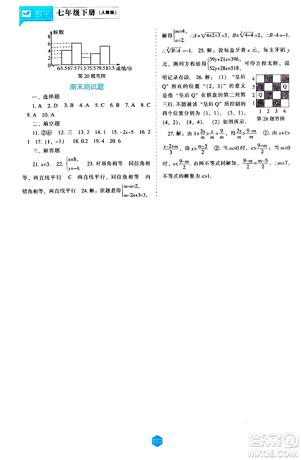 遼海出版社2024年春新課程數學能力培養(yǎng)七年級數學下冊人教版答案