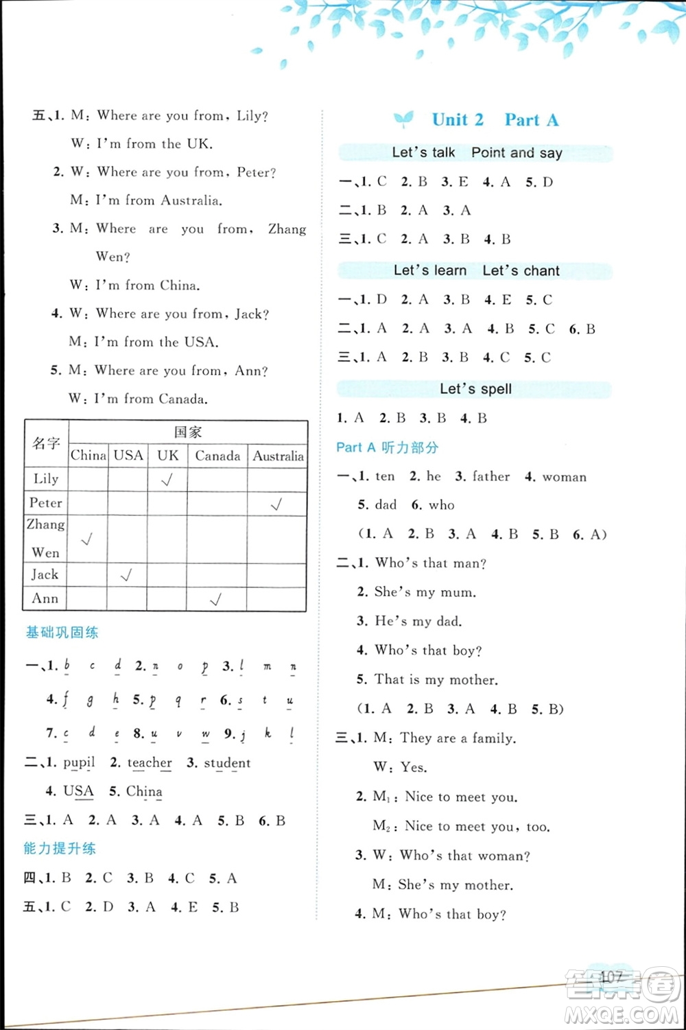 廣西師范大學(xué)出版社2024年春新課程學(xué)習(xí)與測評(píng)同步學(xué)習(xí)三年級(jí)英語下冊(cè)人教版參考答案