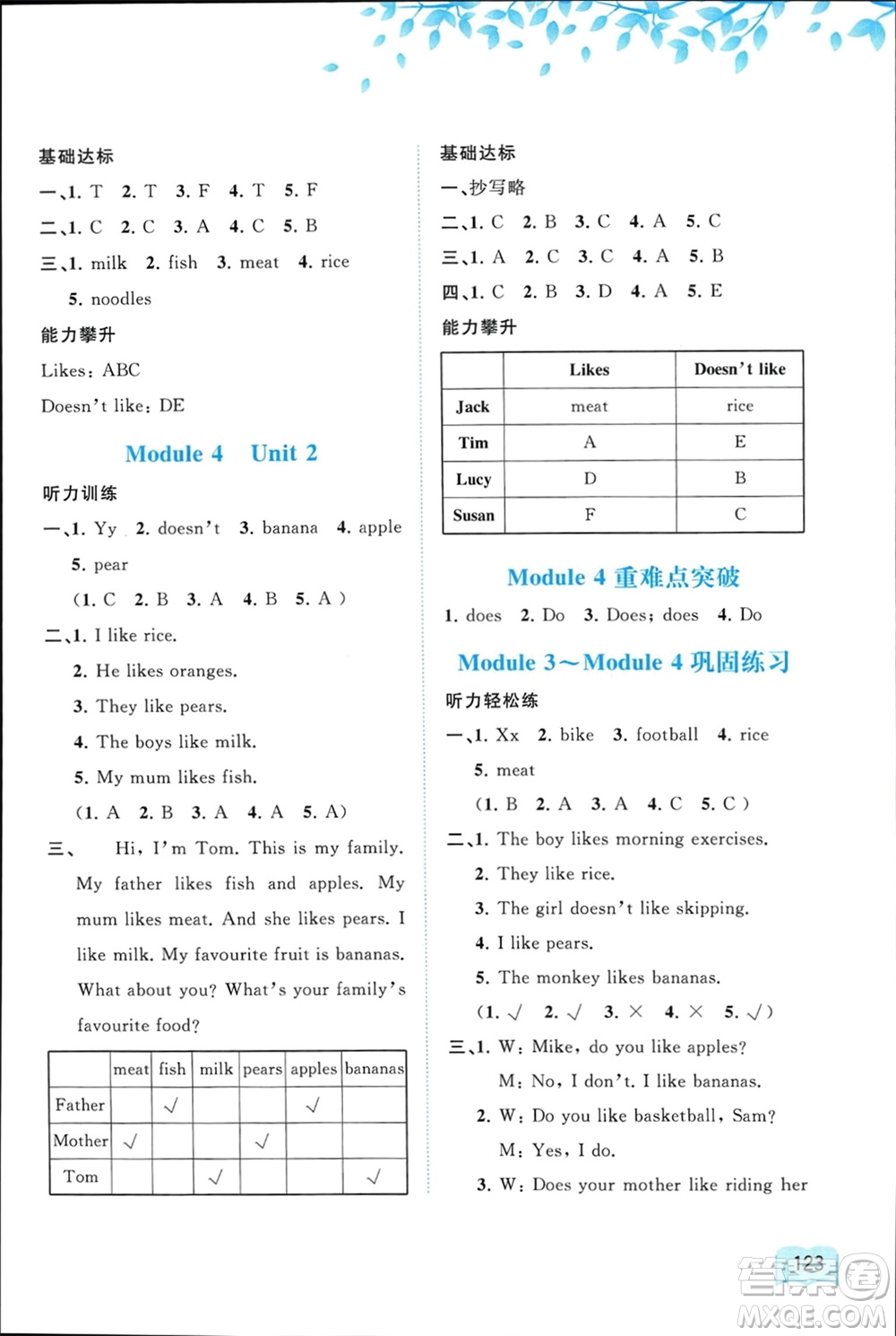 廣西師范大學(xué)出版社2024年春新課程學(xué)習(xí)與測(cè)評(píng)同步學(xué)習(xí)三年級(jí)英語(yǔ)下冊(cè)外研版參考答案