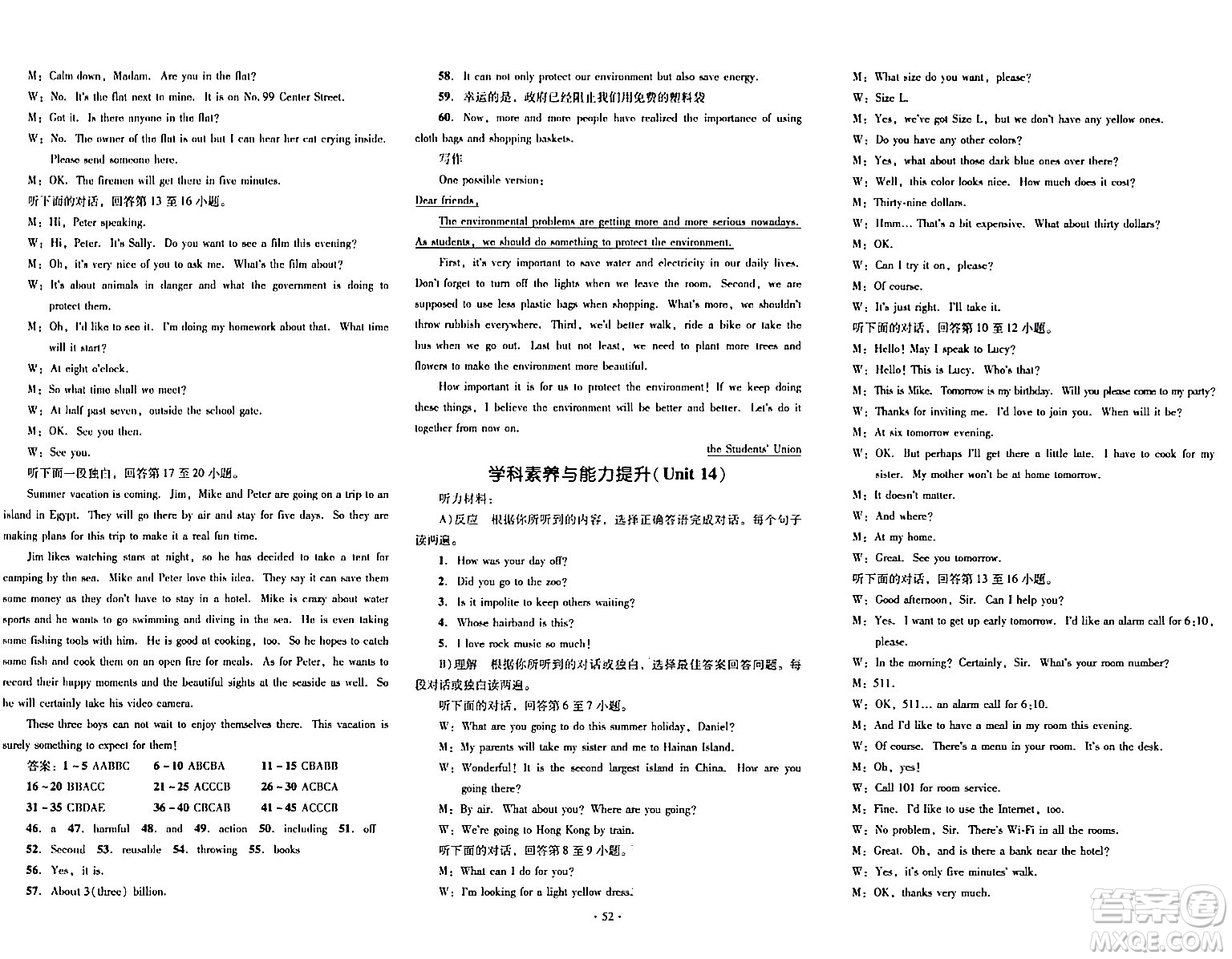 湖南教育出版社2024年春學(xué)科素養(yǎng)與能力提升九年級英語下冊人教版答案
