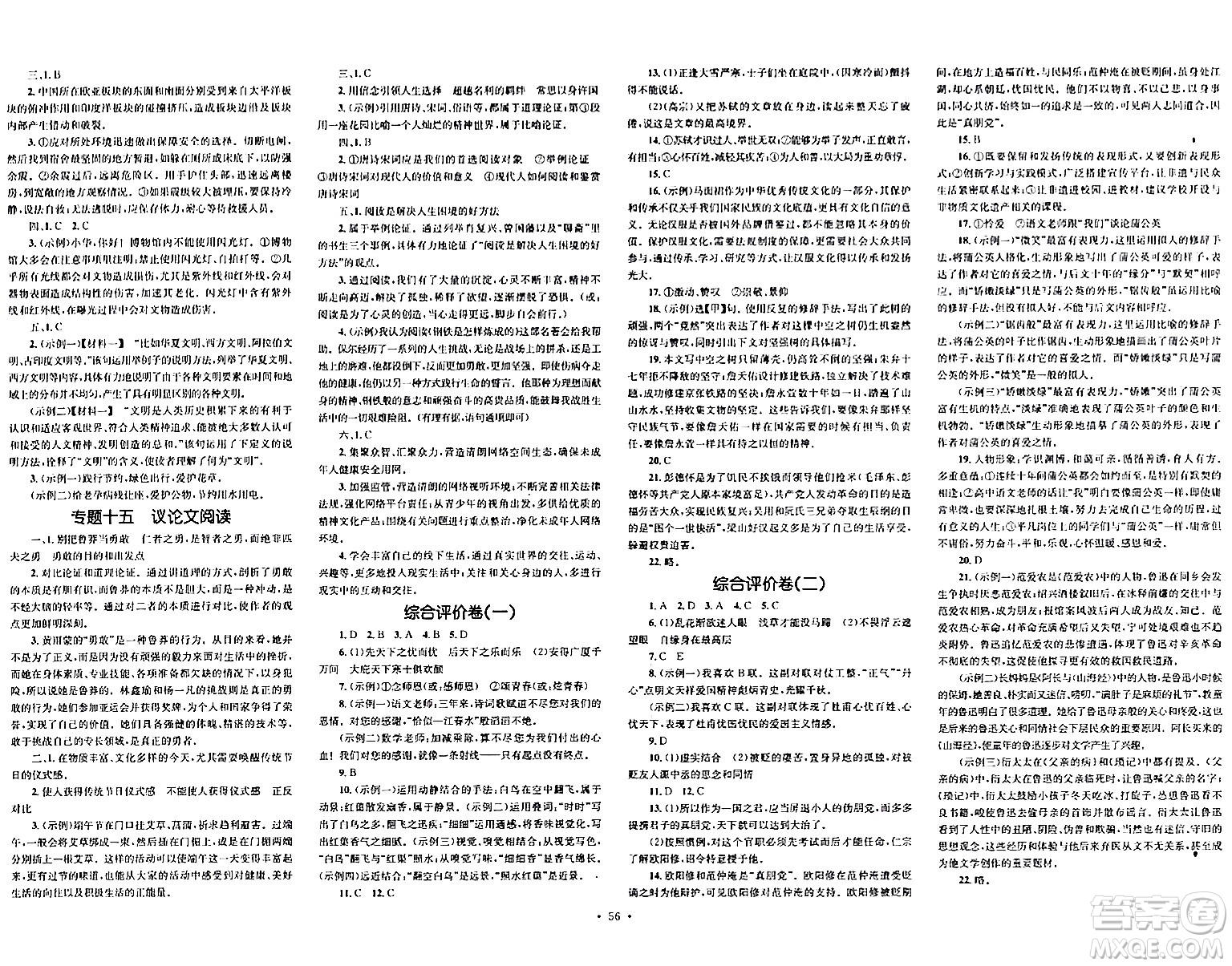 湖南教育出版社2024年春學(xué)科素養(yǎng)與能力提升九年級(jí)語(yǔ)文下冊(cè)人教版答案