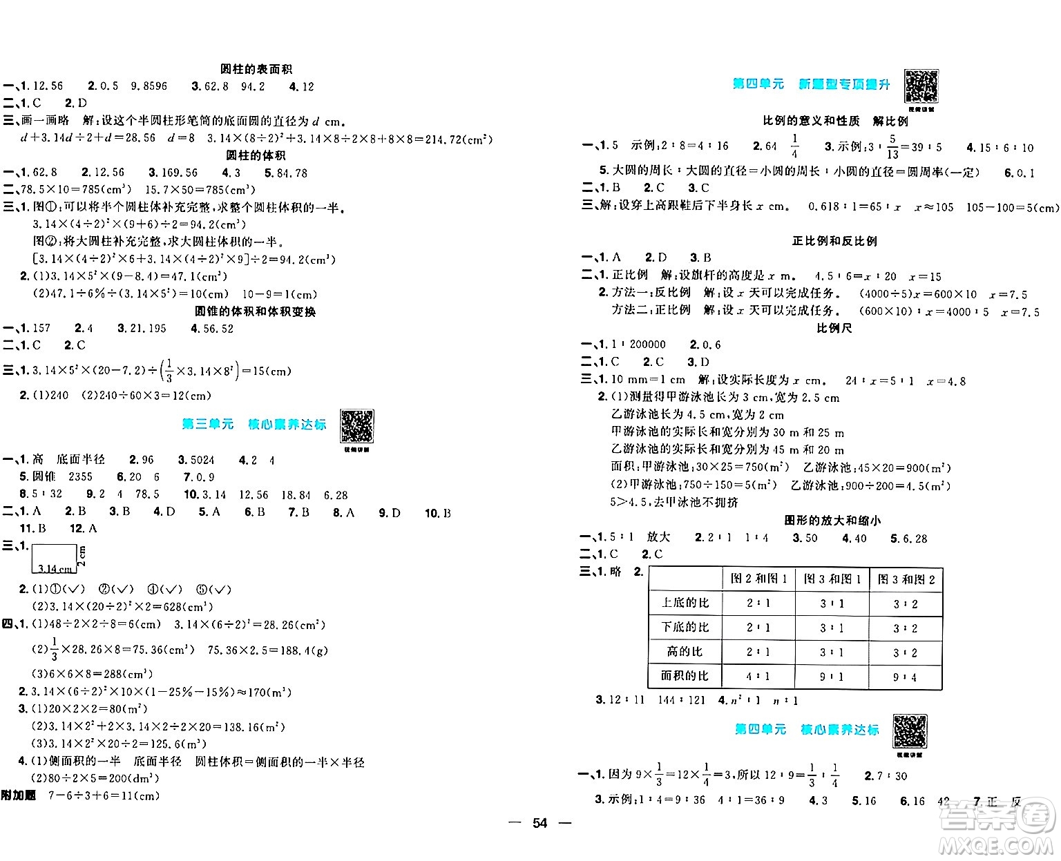 江西教育出版社2024年春陽光同學(xué)一線名師全優(yōu)好卷六年級(jí)數(shù)學(xué)下冊人教版答案