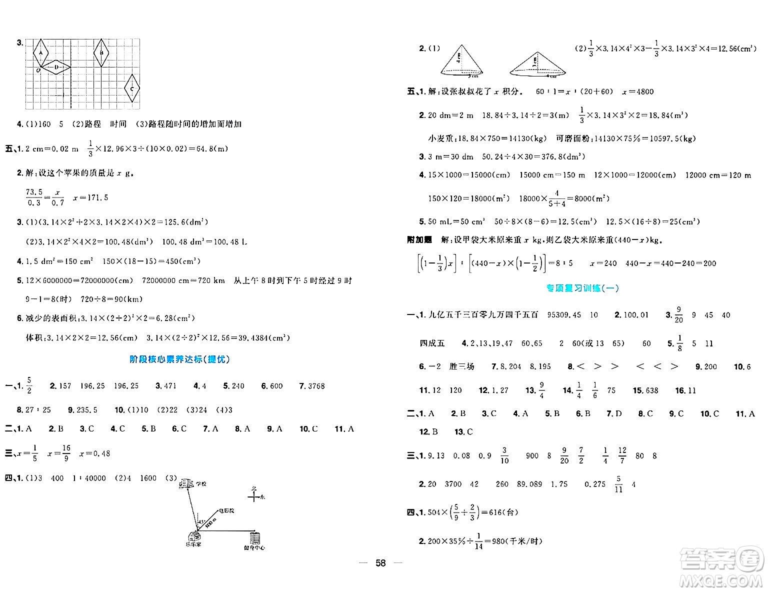 江西教育出版社2024年春陽光同學(xué)一線名師全優(yōu)好卷六年級(jí)數(shù)學(xué)下冊(cè)北師大版答案