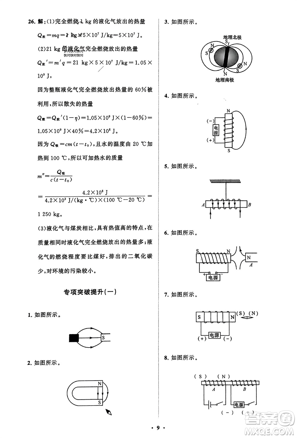 山東教育出版社2024年春初中同步練習(xí)冊分層卷九年級物理下冊五四制魯科版參考答案
