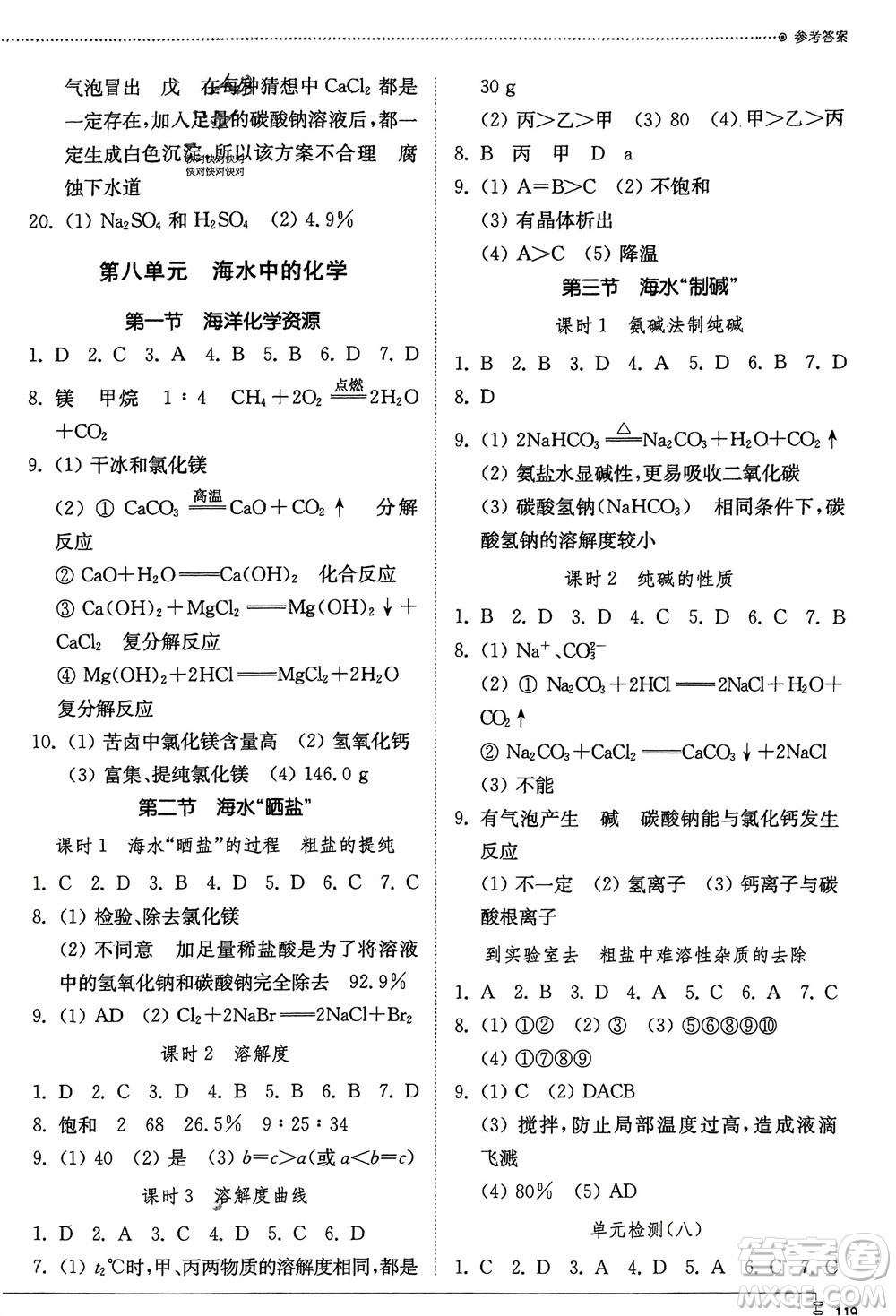 山東教育出版社2024年春初中同步練習(xí)冊(cè)九年級(jí)化學(xué)下冊(cè)魯教版參考答案