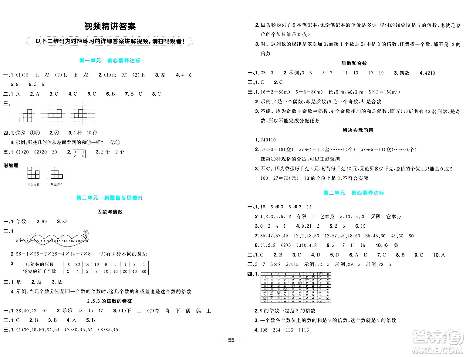 江西教育出版社2024年春陽光同學(xué)一線名師全優(yōu)好卷五年級(jí)數(shù)學(xué)下冊人教版答案