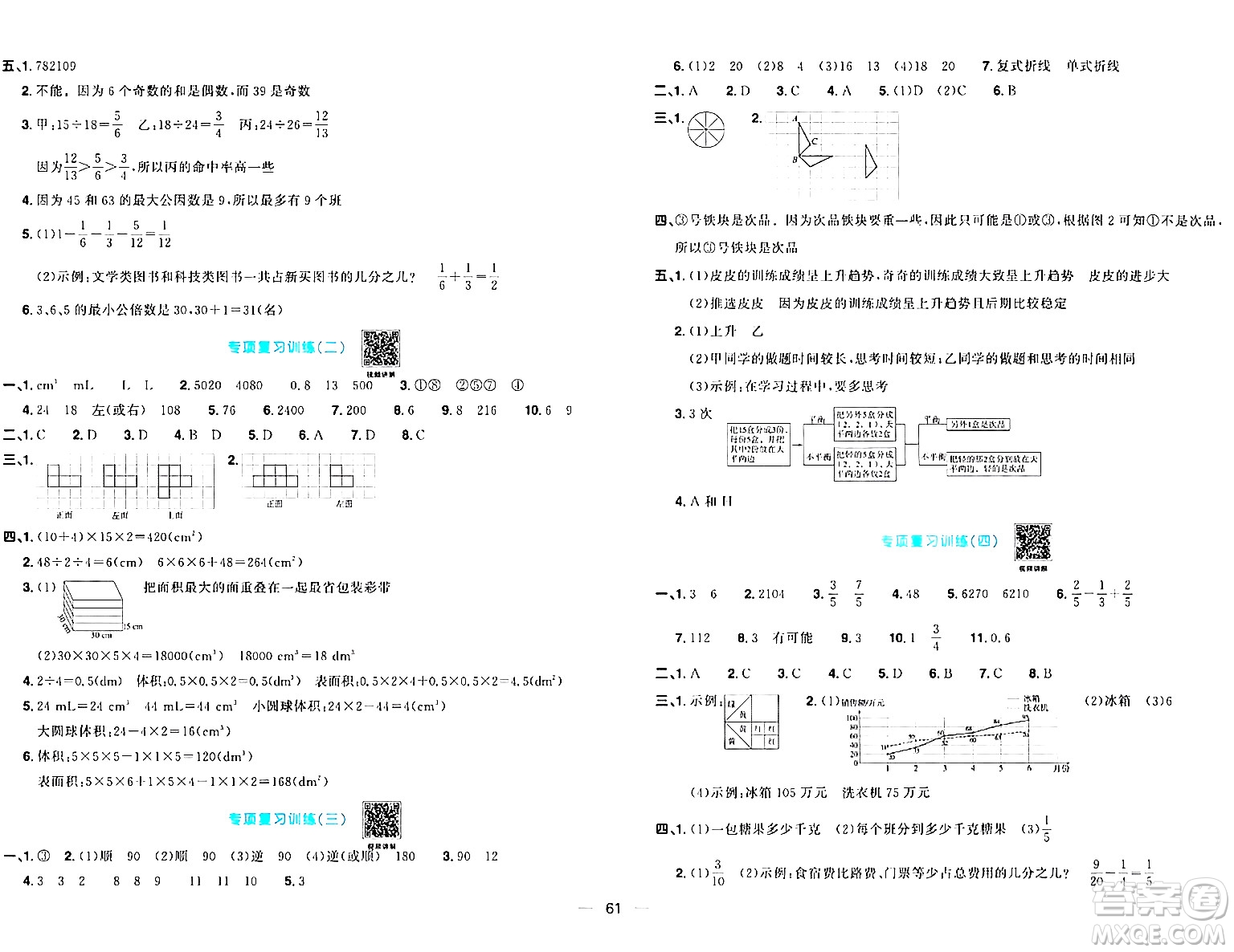 江西教育出版社2024年春陽光同學(xué)一線名師全優(yōu)好卷五年級(jí)數(shù)學(xué)下冊人教版答案
